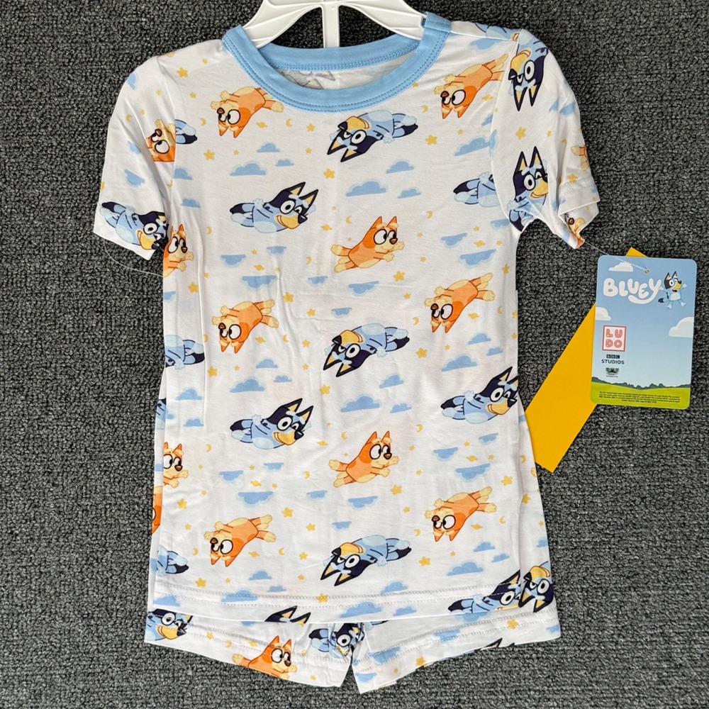 NWT Bluey Boys 4T Pajama Set White Blue Bingo Viscose Snug Fit Sleepwear Cartoon